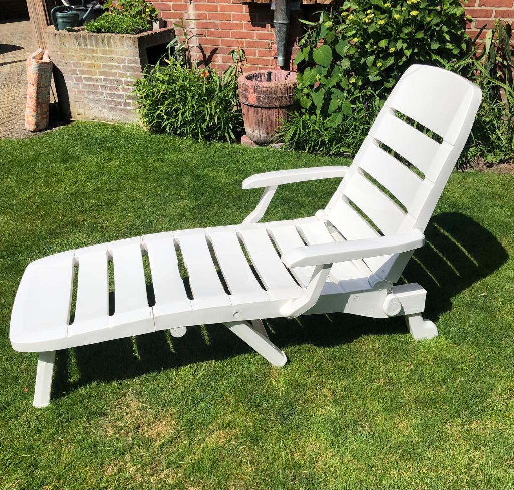 Tuinstoel met kussen, Ophalen, Gebruikt, Kunststof, Verstelbaar