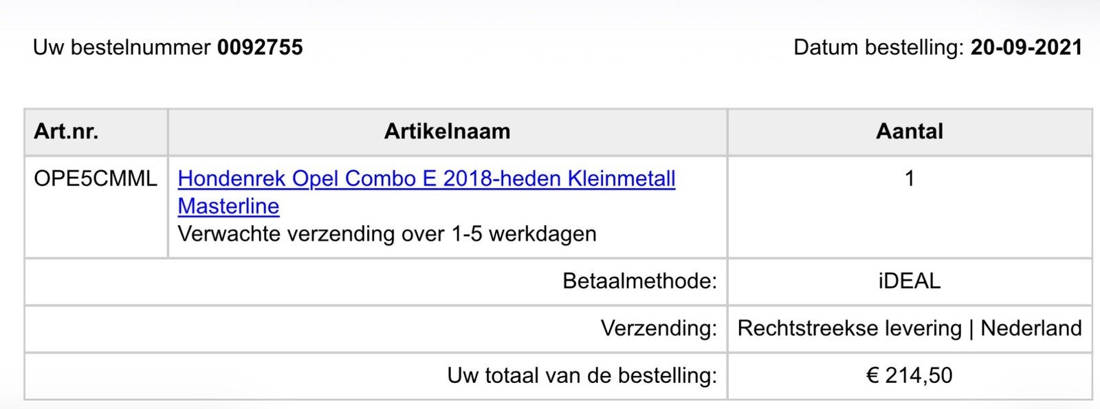 Hondenrek, Ophalen, Zo goed als nieuw