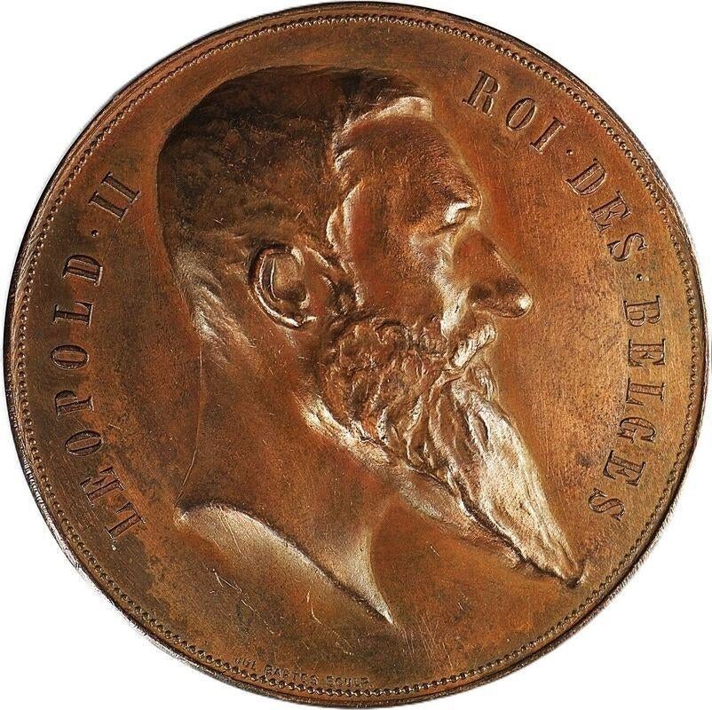 België penning 1894 Leopold II Expo Antwerpen Baetes EF-, Postzegels en Munten, Penningen en Medailles, Ophalen of Verzenden, Overige materialen