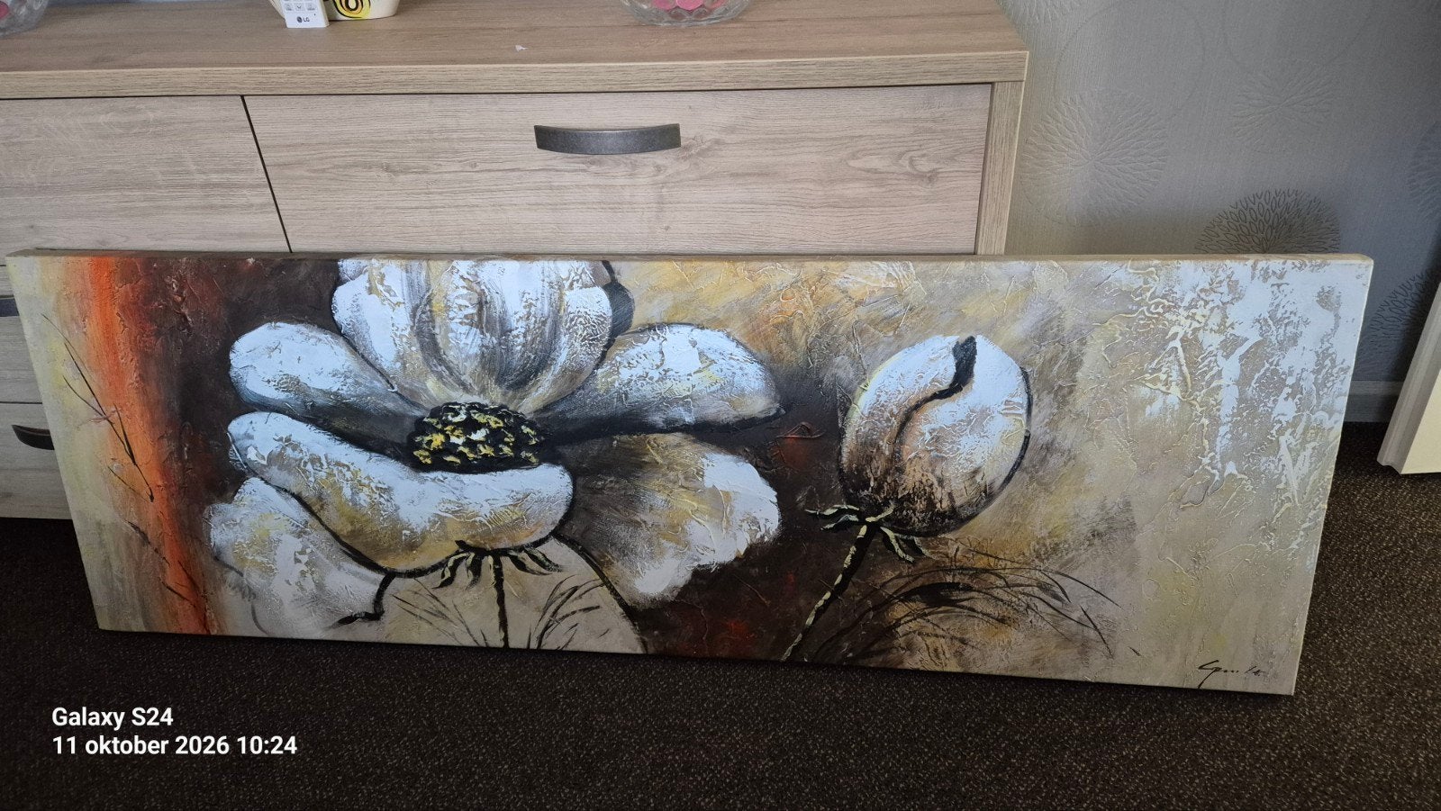 Schilderij met Witte Bloemen - Modern Canvas Kunst, Ophalen, Bloemen
