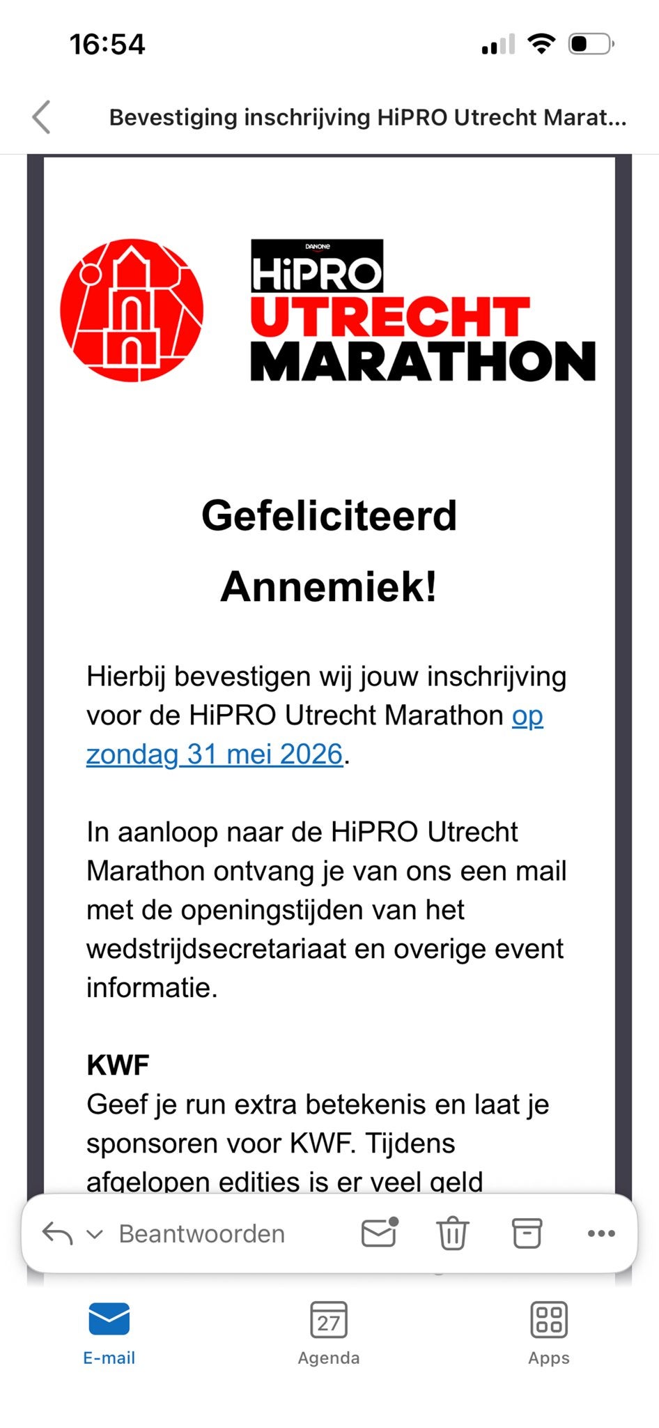 Startbew. Utrecht Hipro halve Marathon (inc. shirt en grav, Eén persoon