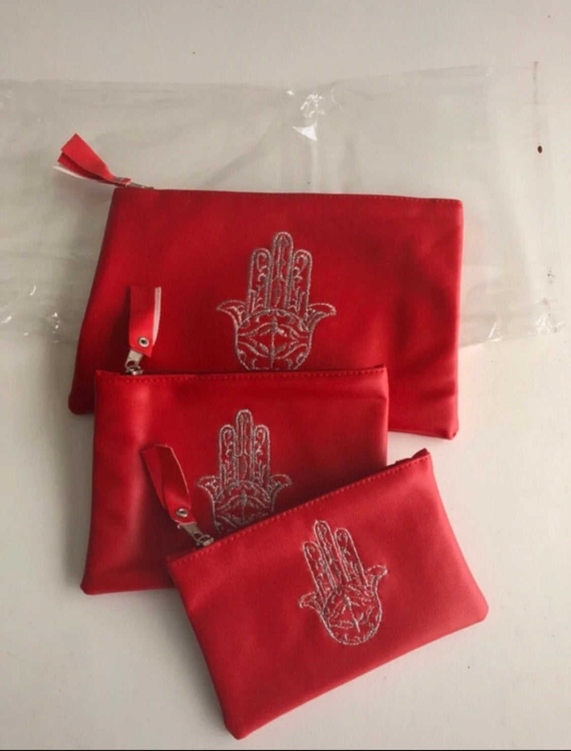 Set van 3 Rode Toilettassen/Clutches met Hamsa Hand, Ophalen of Verzenden, Nieuw, Rood, Dame