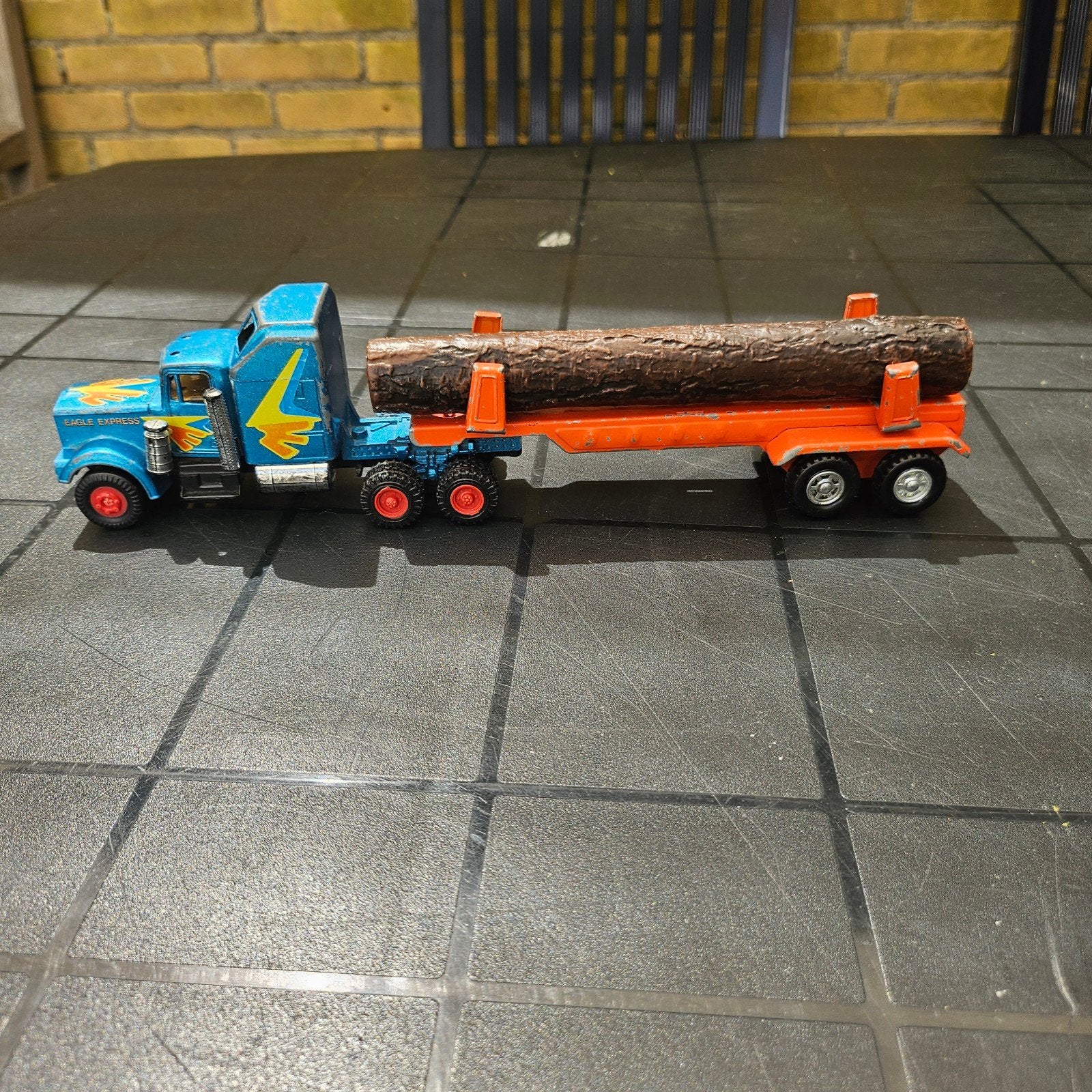 Vintage Houttransport Vrachtwagen met Trailer, Ophalen of Verzenden, Gebruikt