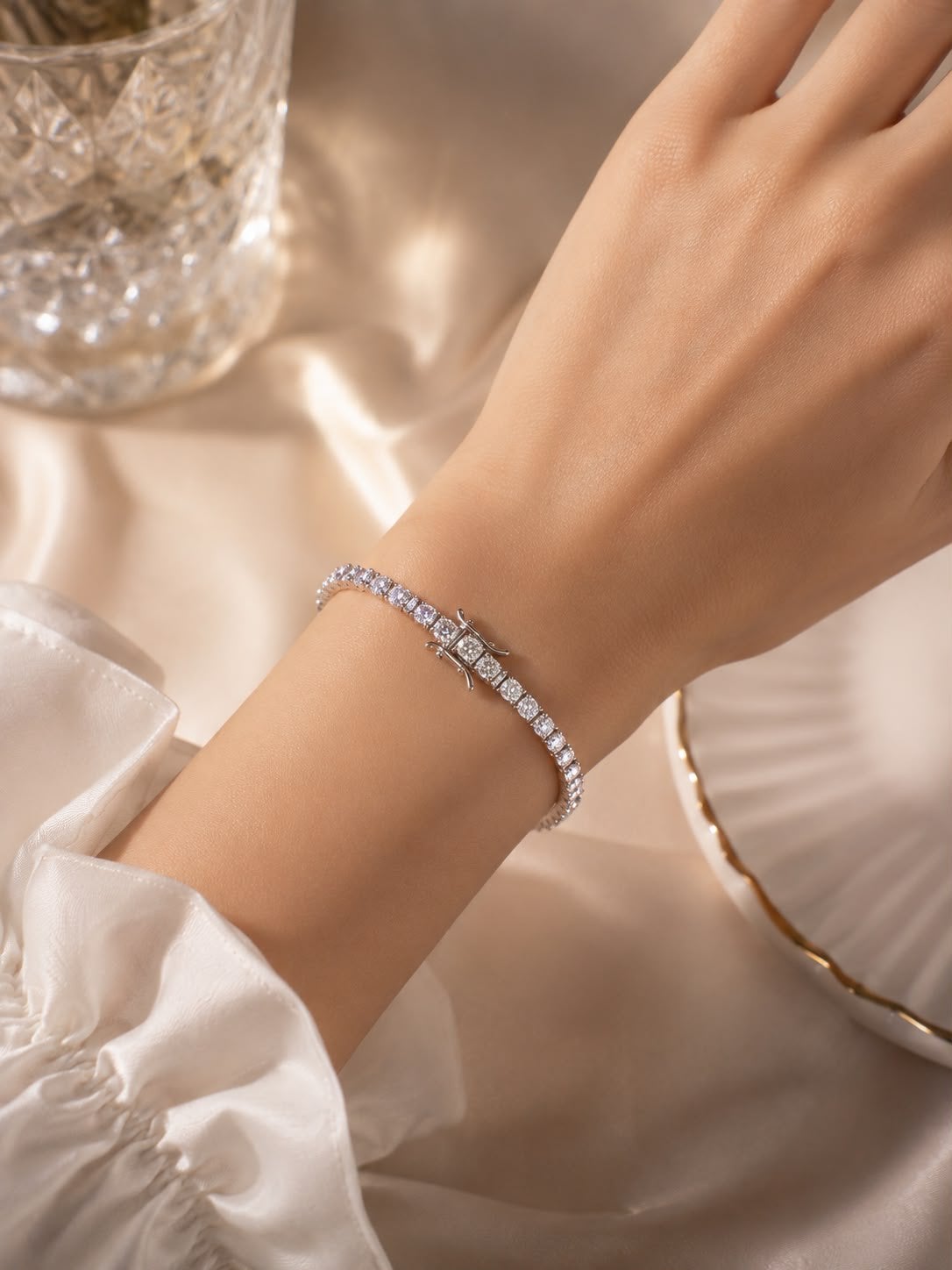 Zilveren 925 Tennisarmband met Moissaniet, Ophalen of Verzenden, Zo goed als nieuw, Accessoires