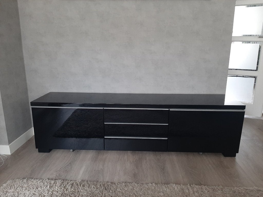 Ikea televisiemeubel Besta Burs hoogglans zwart, Ophalen, Gebruikt, 150 tot 200 cm, Minder dan 100 cm