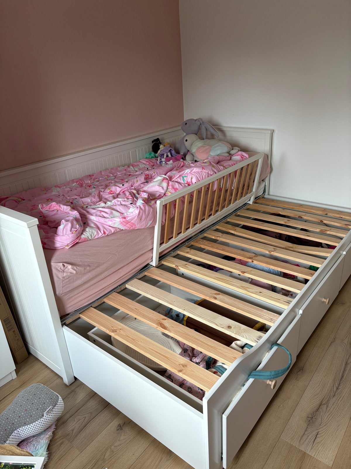 Ikea HEMNES - Uitschuifbaar bed met lades, Ophalen, Wit, Tweepersoons, 80 cm