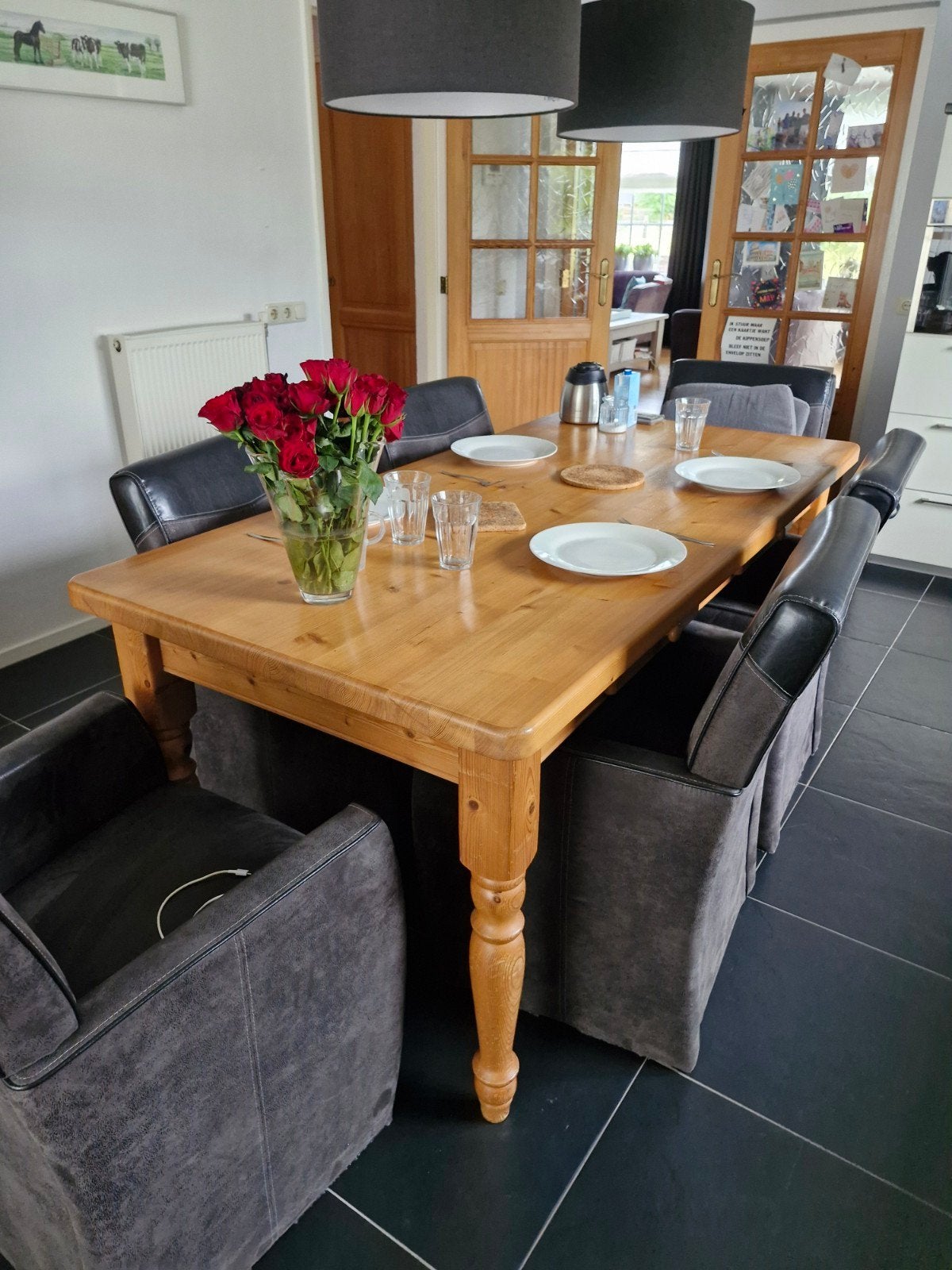 Complete grenen meubelset:3 kasten, spiegel en tafel, Huis en Inrichting, Ophalen