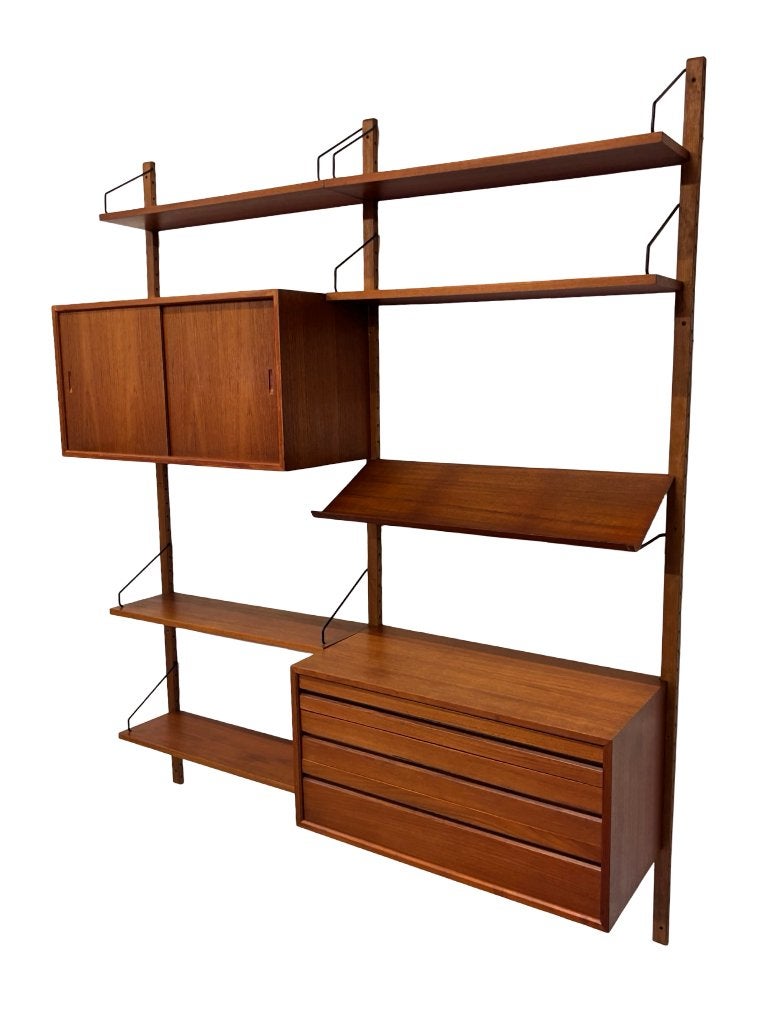 Vintage Poul Cadovius Royal System wandsysteem wallunit, Ophalen, Gebruikt, Met deur(en), Teakhout