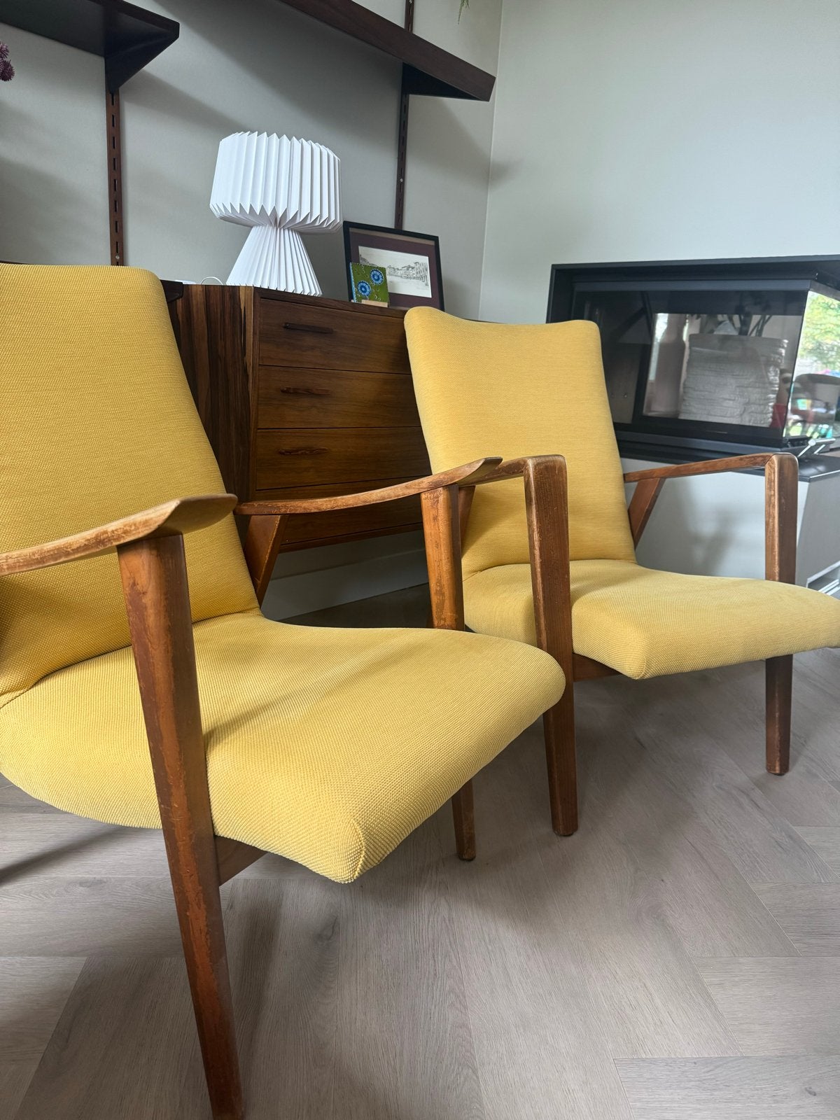 Set van 2 vintage okergele rokersstoeltjes - puntgaaf, Ophalen
