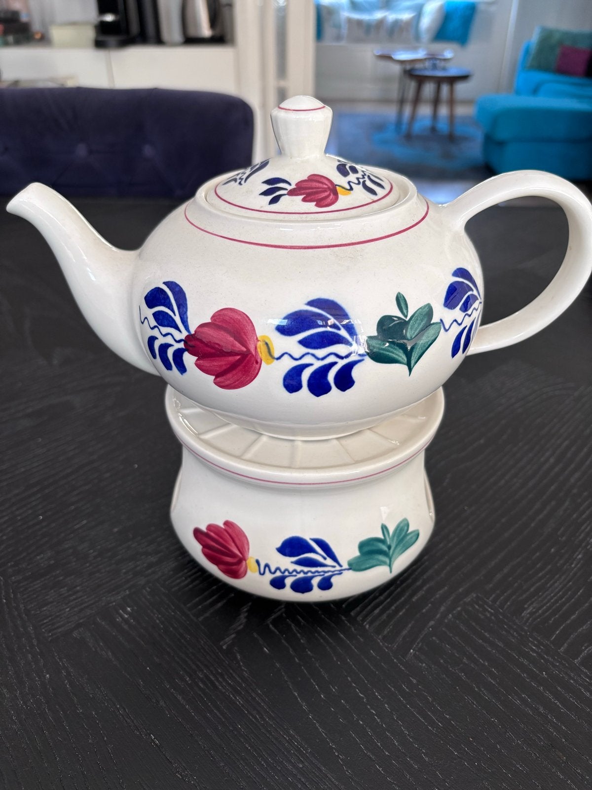Boch Frères 'Boerenbont' Theepot met Warmhouder, Ophalen of Verzenden