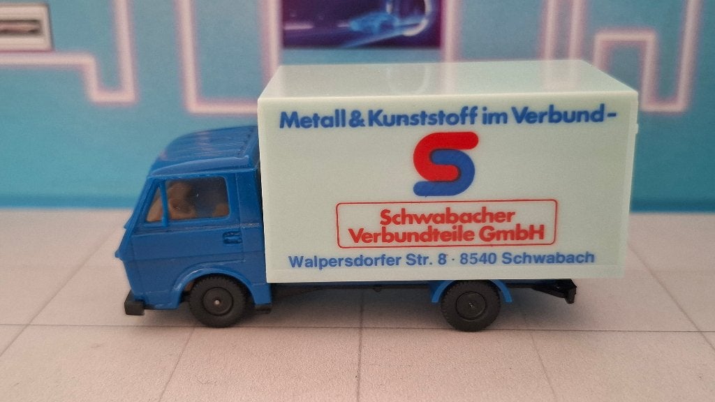 Herpa 1:87 Volkswagen LT28 koffer bakwagen Schwabacher, Ophalen of Verzenden, Gebruikt, Auto, Herpa