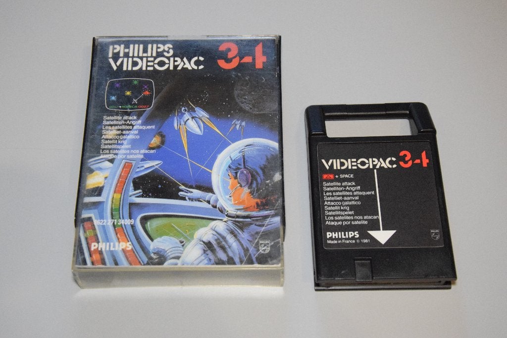 Philips Videopac : Satellite Attack (34), Spelcomputers en Games, Games | Overige, Gebruikt, Shooter, 2 spelers, Vanaf 3 jaar
