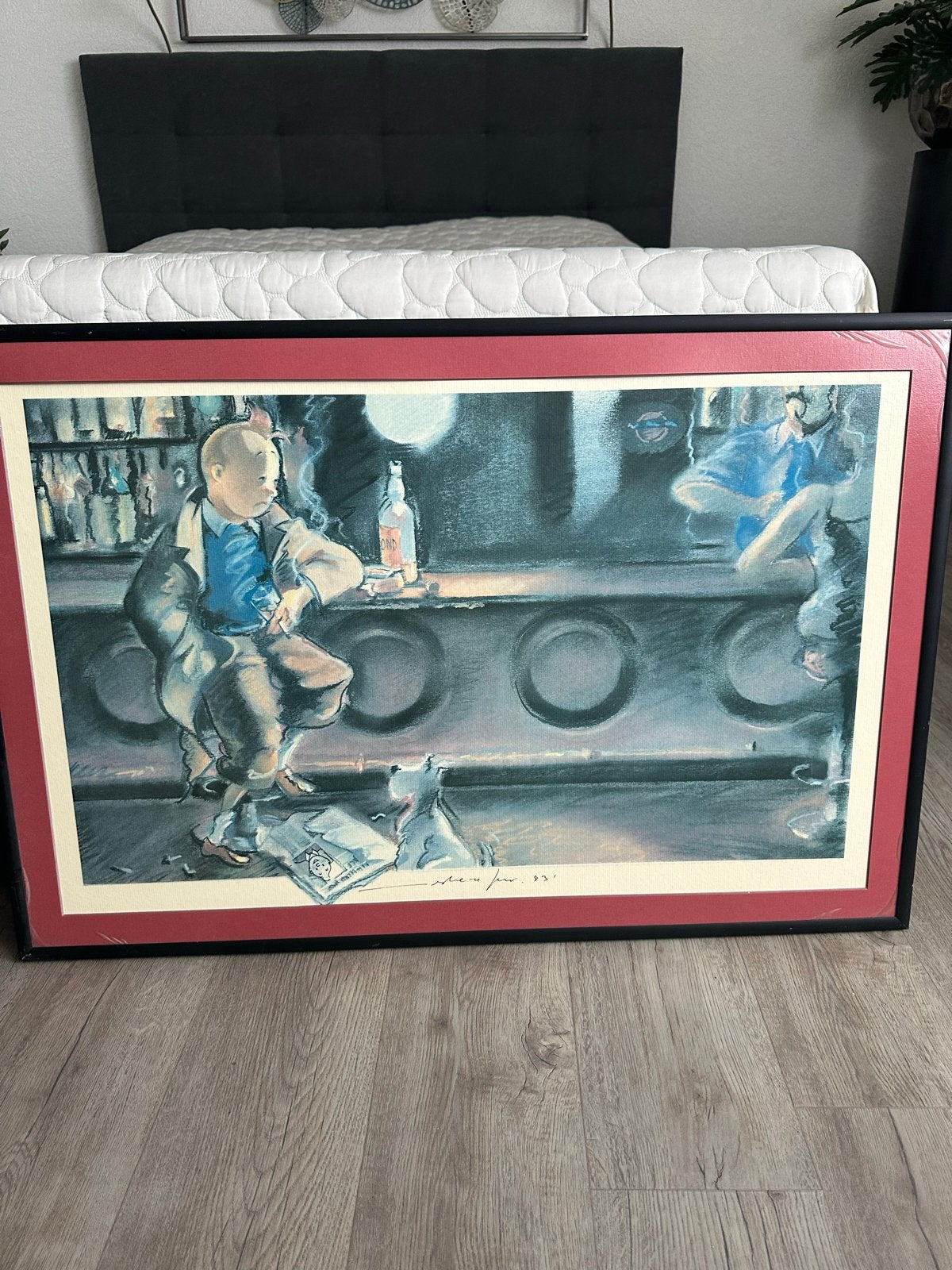 Ingelijste zeefdruk Kuifje aan de bar - Esteve Fort (1983), Ophalen of Verzenden