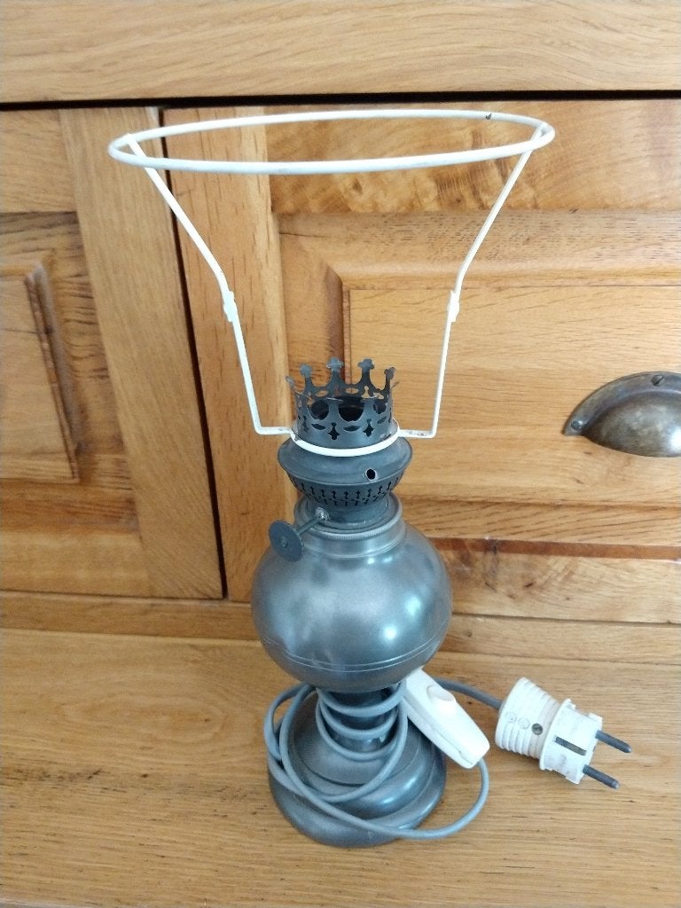 Tinnen schemerlamp met kleine fitting zonder kap lamp heeft, Huis en Inrichting, Ophalen of Verzenden, Gebruikt, Schemerlamp