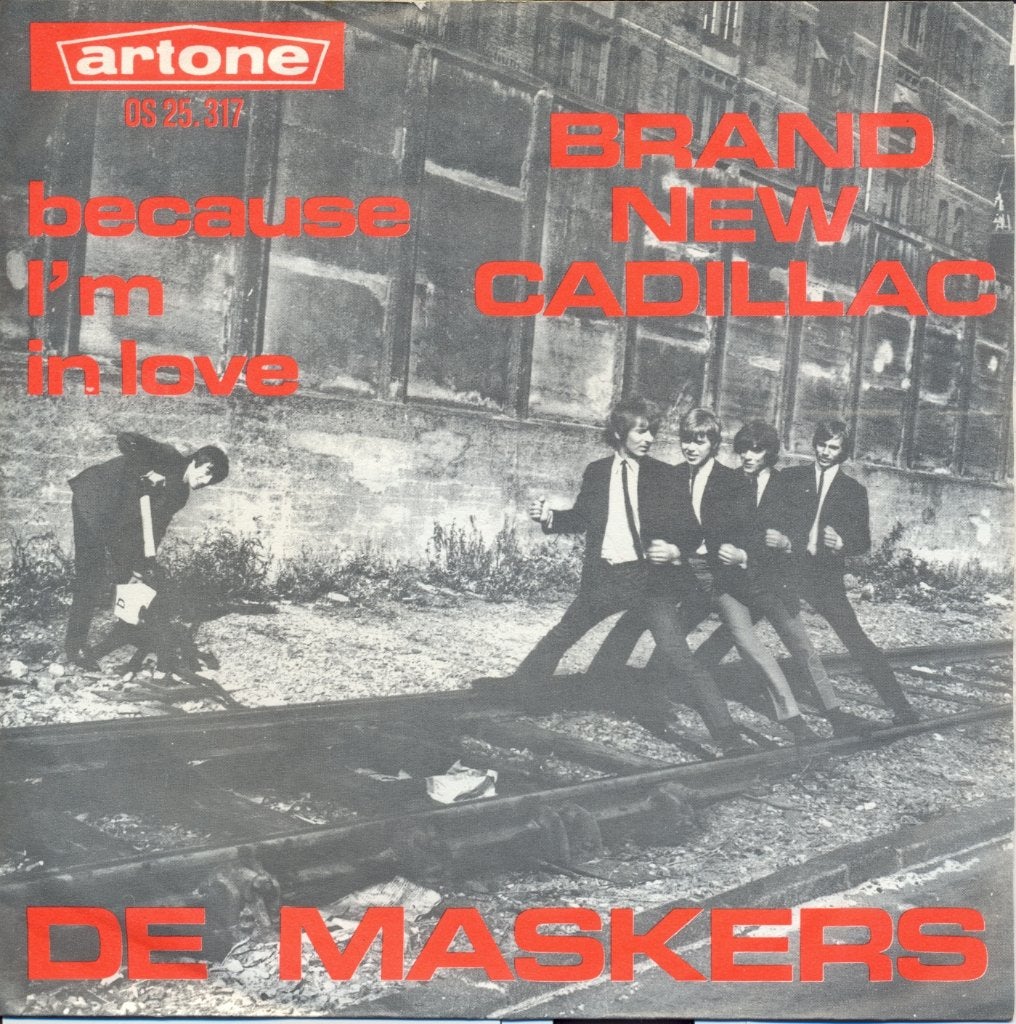 single. De Maskers - Brand New Cadillac / Because -1965, Ophalen of Verzenden, Gebruikt, Pop, Single