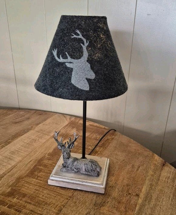 clayre en eef tafellamp landelijk hert, 45 cm, Zo goed als nieuw, Met schakelaar, Grijs