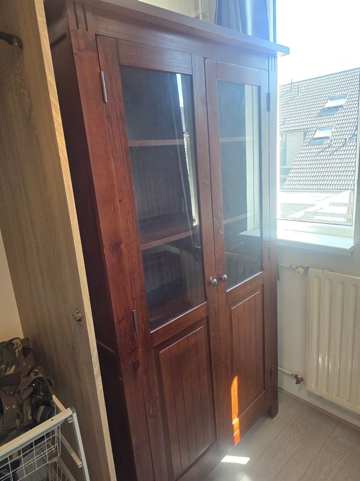 Mooie houten kast met glazen deuren - opknapper, Ophalen, Glas, 50 tot 100 cm, Klassiek, Landelijk