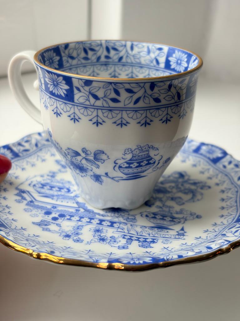 Vintage Seltmann Weiden Theresia kop en schotel, blauw wit, Ophalen of Verzenden