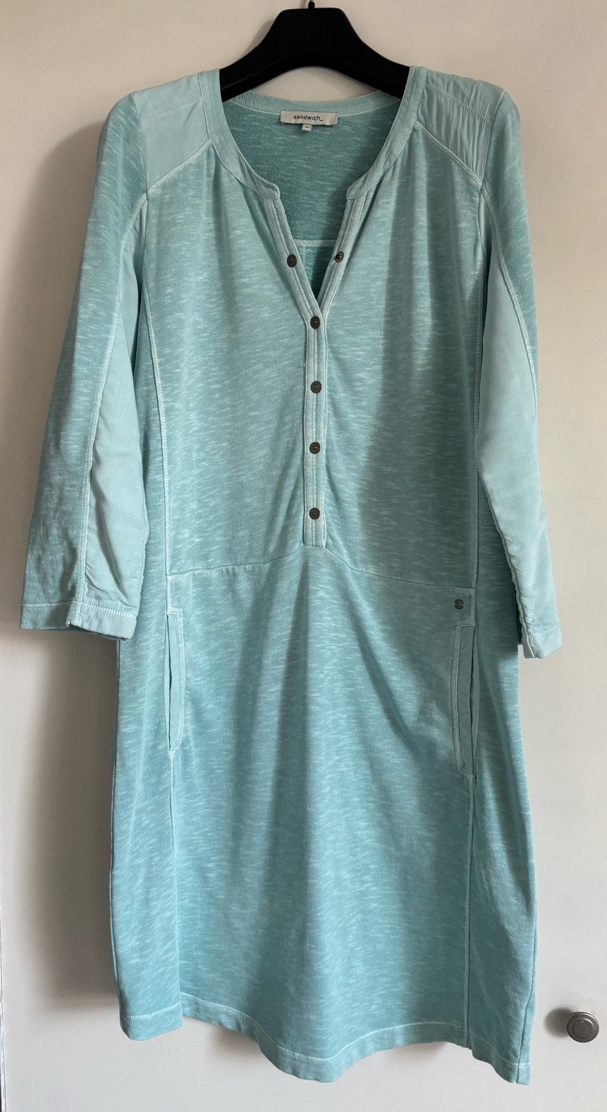 Sandwich sweatshirtjurk met 3/4 mouw, zachtgroen mt M/L., Ophalen of Verzenden, Gedragen, Groen, Knielengte