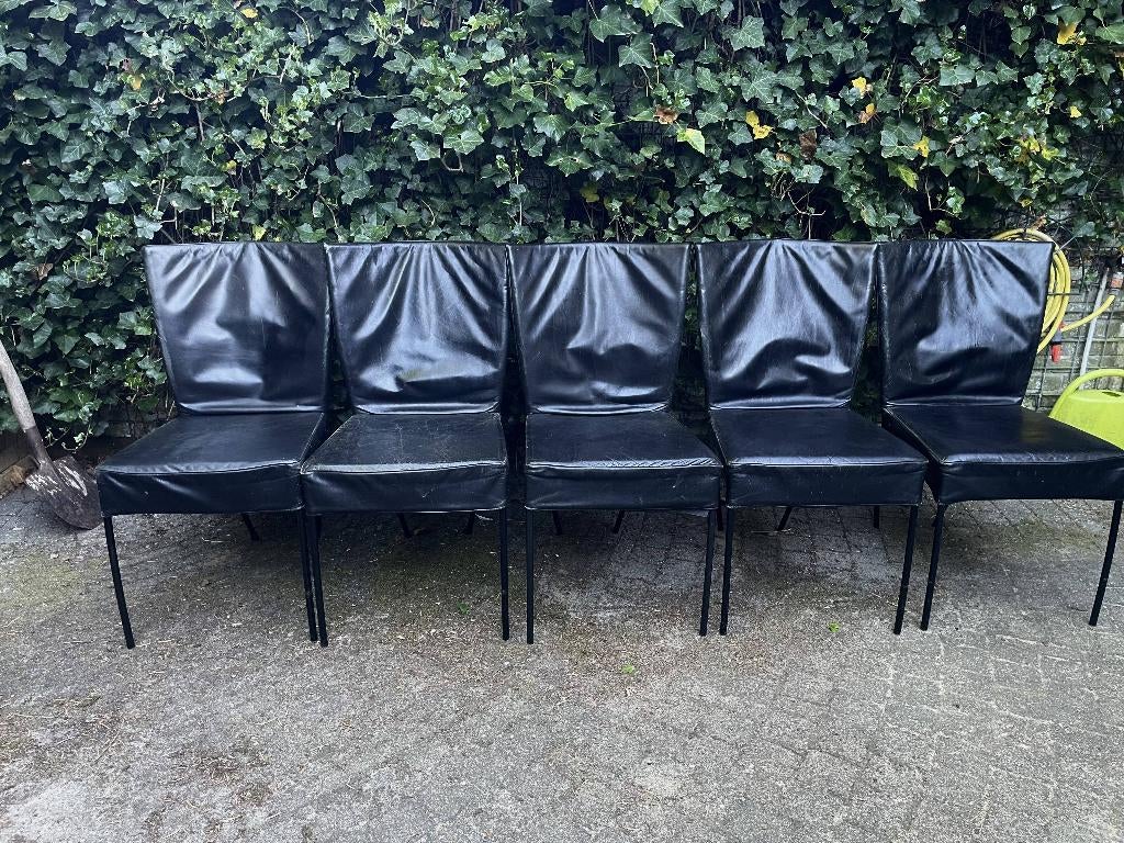 Montis Spica eettafel stoelen (5 stuks), Huis en Inrichting, Stoelen, Ophalen, Gebruikt, Zwart, Leer