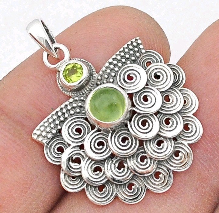 Peridot prehniet kettinghanger, Verzenden, Nieuw, Groen, Zilver