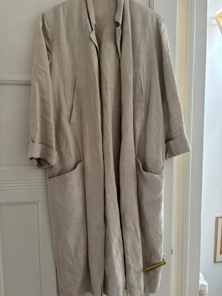 Linnen jas overcoat monique van heist, Ophalen of Verzenden, Gedragen, Maat 36 (S), Beige