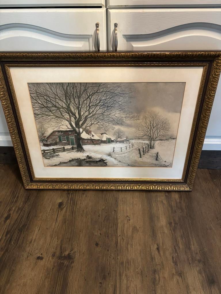 Schilderij Winterlandschap met Boerderij, Ophalen of Verzenden