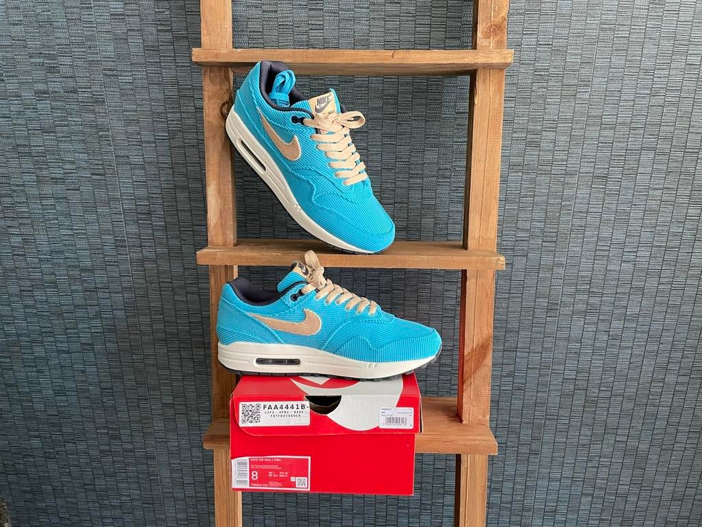 Nike Air Max 1 EU 41 Corduroy Baltic Blue, Blauw, Ophalen of Verzenden, Sneakers of Gympen, Zo goed als nieuw
