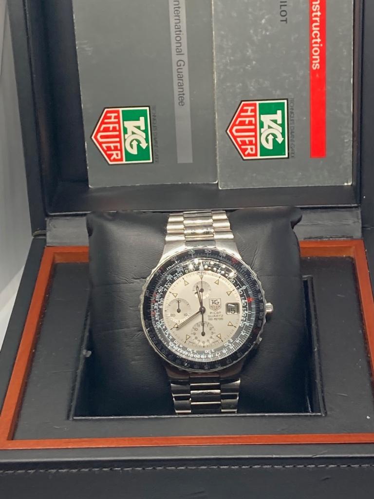 TAG HEUER 100M PILOT 1ST GEN QUARTZ CHRONOGRAPH VINTAGE, Overige merken, Staal, Met bandje, Polshorloge