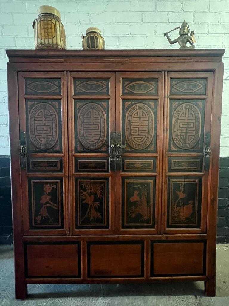 Chinese kast bruidskast chinees handbeschilderd vintage, Verburgt Vintage, Gebruikt, Ophalen of Verzenden, https://verburgtvintage.nl/#contact