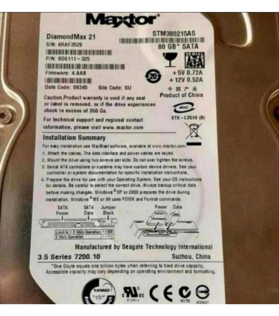 Maxtor Diamond Max 21 STM380215AS Series 3.5" 80GB SATA 80, Ophalen of Verzenden, Zo goed als nieuw, H, H