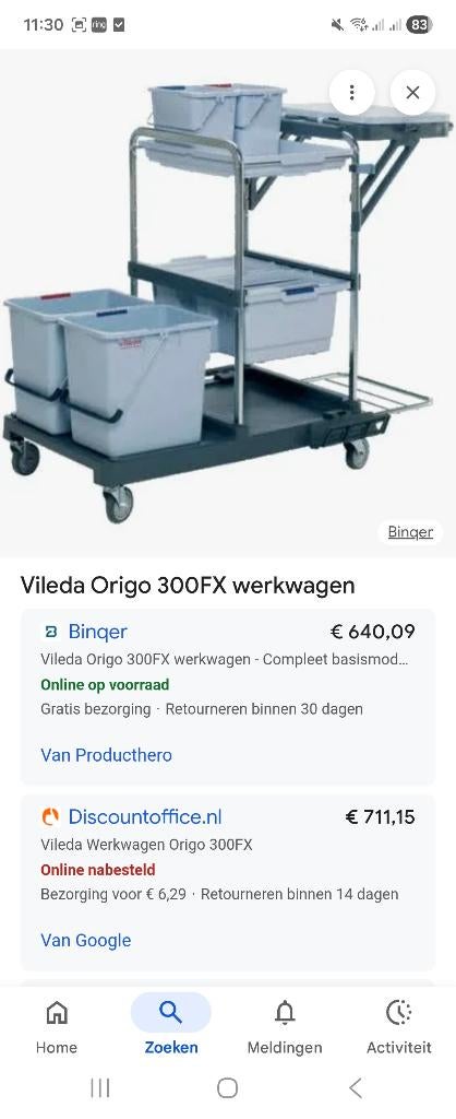 Vileda schoonmaak kar, Ophalen, Dweilemmer, -bak, of -wagen