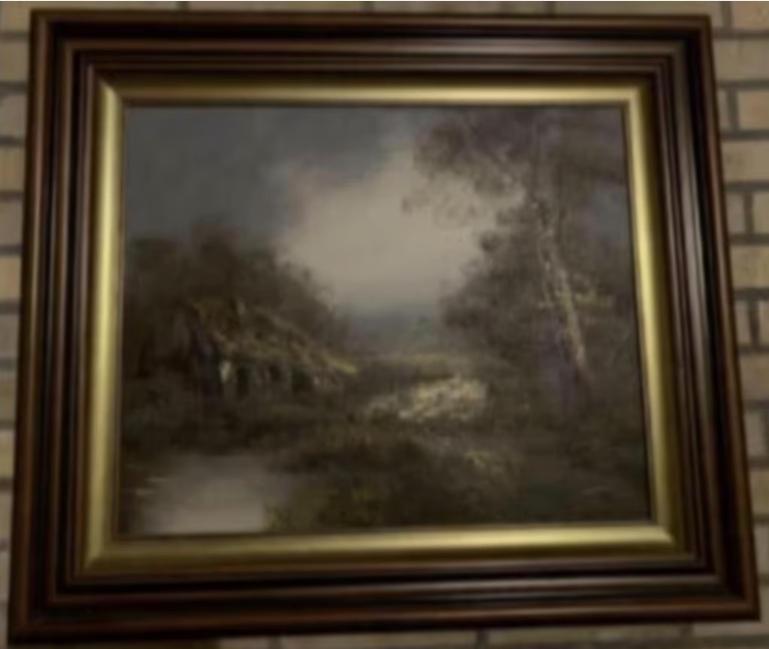 Schilderij mooie lijst; A Plasman; stilleven, huis water bo, Antiek en Kunst, Ophalen of Verzenden