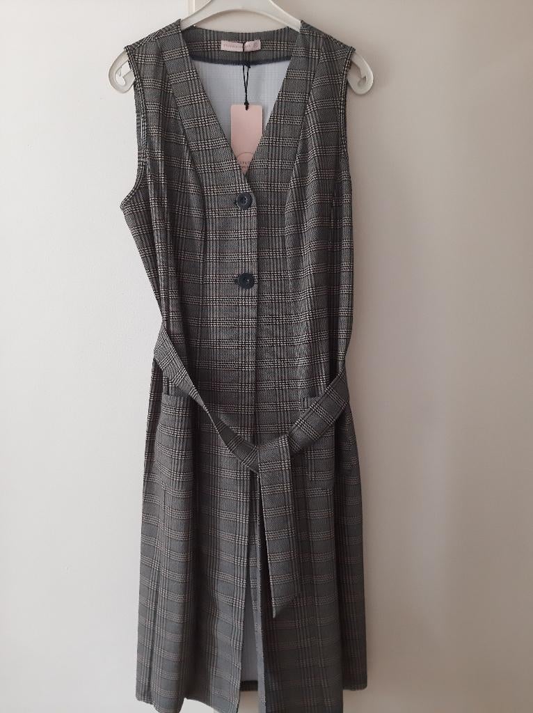 STUDIO ANNELOES lange gilet/blazer maat XL ruit greige/blauw, Verzenden, Maat 42/44 (L), Nieuw, Jasje