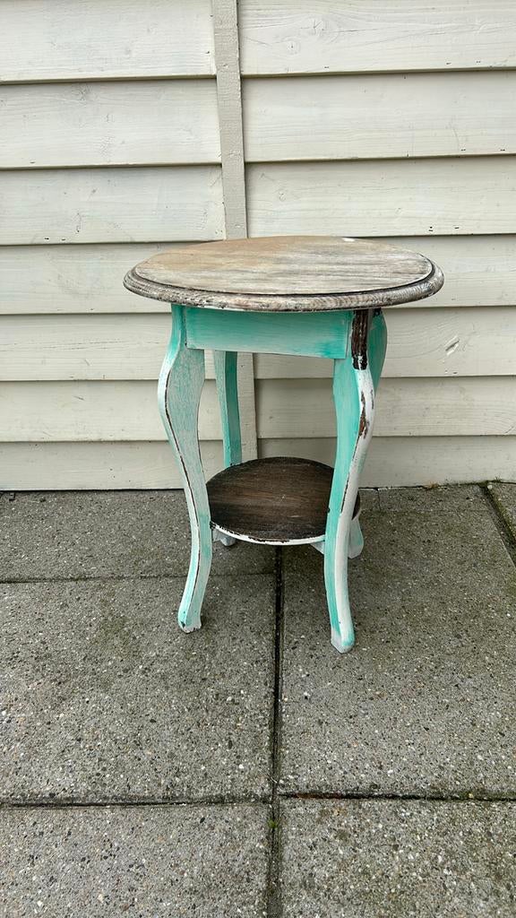 Bijzettafel Ibiza style dia 40 hoogte 52 cm hout, Huis en Inrichting, Tafels | Bijzettafels, Ophalen of Verzenden, Zo goed als nieuw
