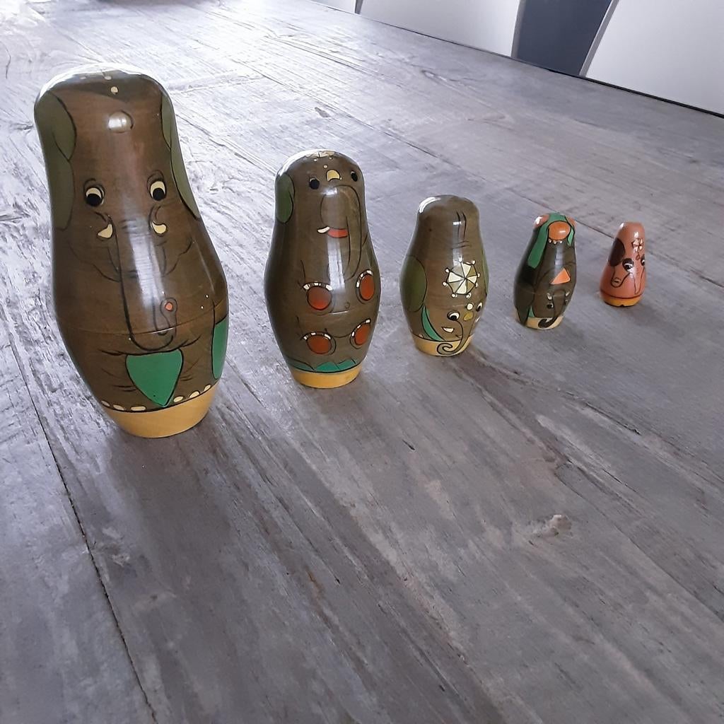 Vintage Matroesjka Poppen - Handgeschilderd Dieren Design, Ophalen, Zo goed als nieuw