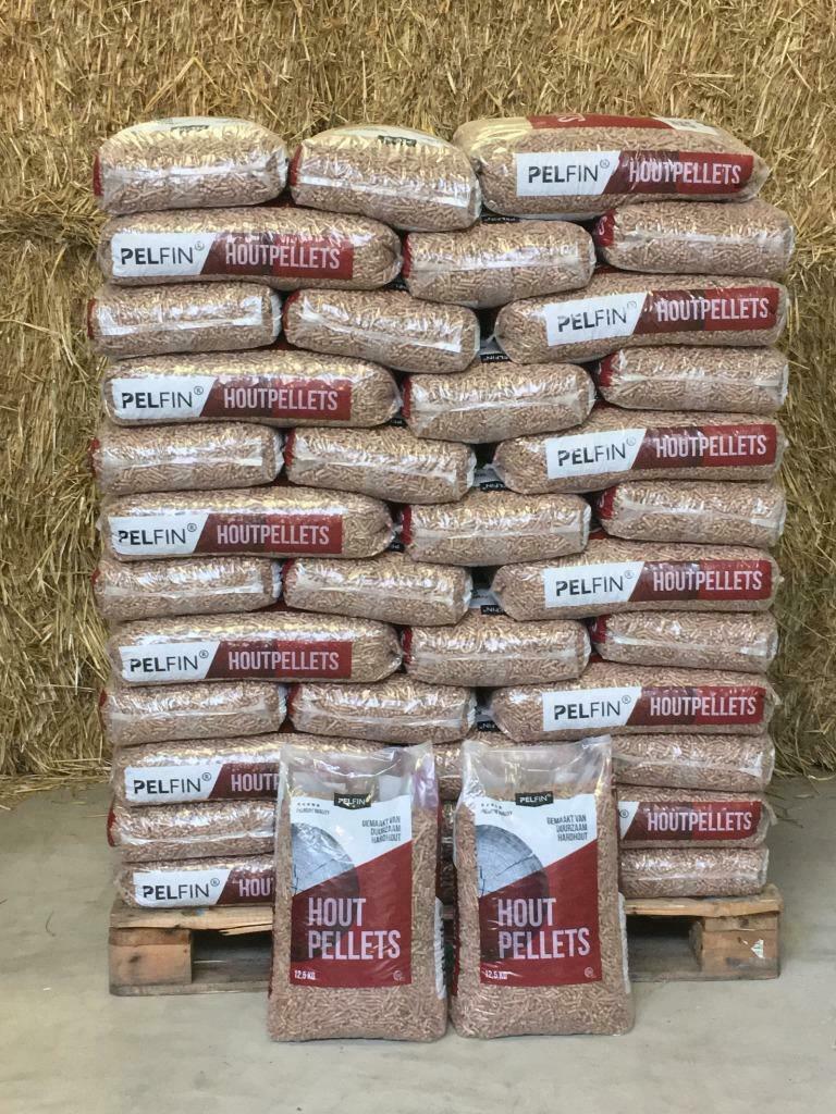 Pelfin Donker bruine houtpellets Mix 12,5kg pallet 1050kg, Ophalen, Nieuw, Hout, Houtkachel