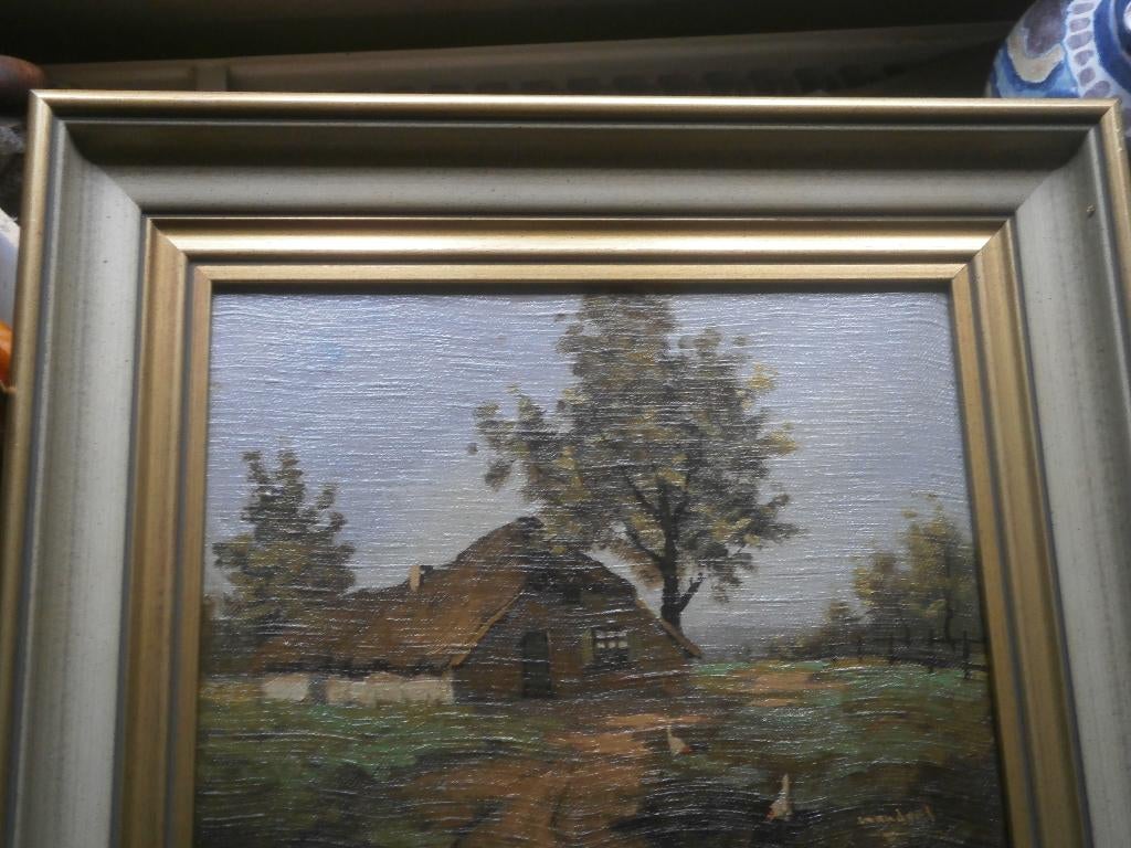 Leuk klein Boerderij tafereeltje gesigneerd Manders, Ophalen of Verzenden