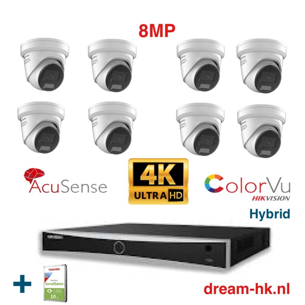 8MP Hikvision Hybrid ColorVu 3.0 IP PoE set (met 10TB HDD)