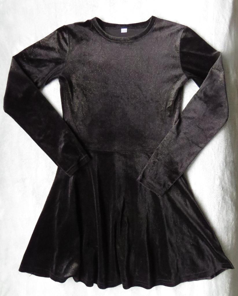 Jurk fluweel, zwart met goud 146 152 Feestjurk Glitterjurk, Ophalen of Verzenden, Gebruikt, Meisje, Jurk of Rok