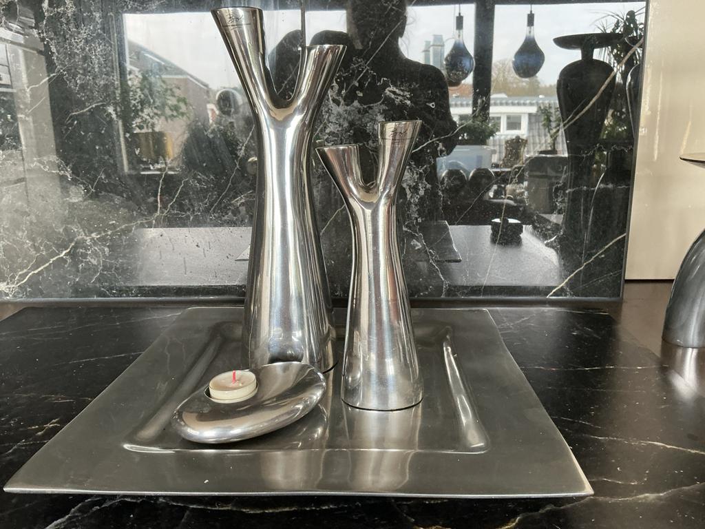 Dienblad, vazen en waxinelichtje houder BOB aluminium, Ophalen, Overige materialen, Overige kleuren, Zo goed als nieuw