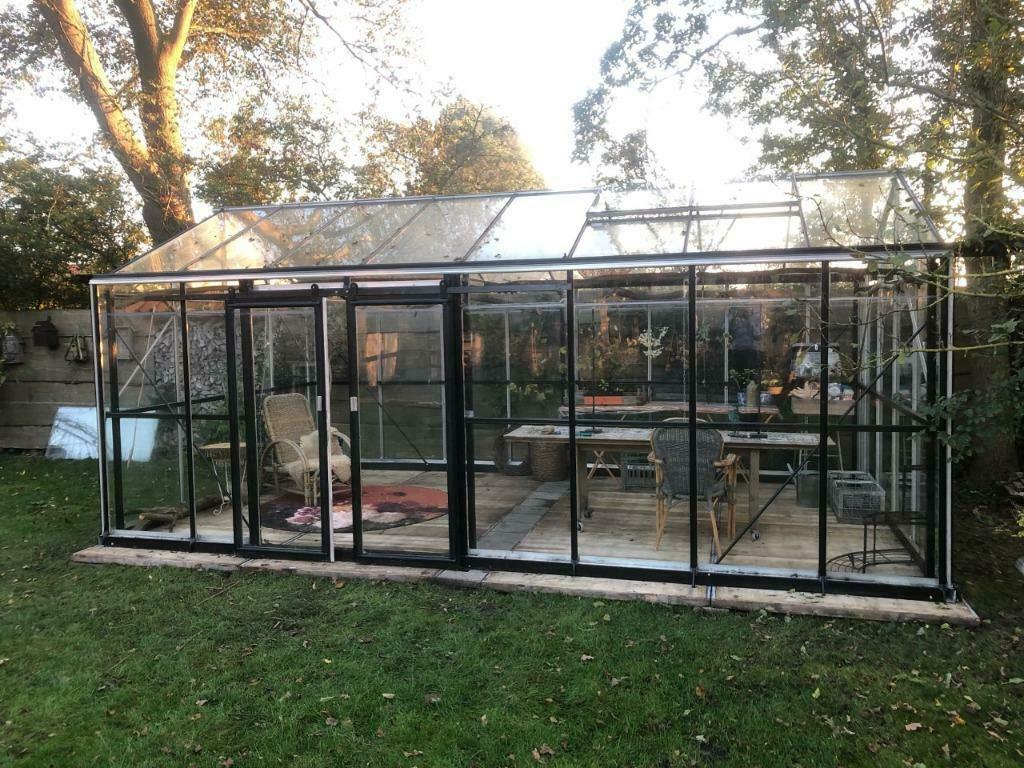 hobbykas 340x580cm ZWART Dubbele schuifdeur Incl. montage, Tuin en Terras, Kassen, Zo goed als nieuw, Kweekkas, Staal, Glas, Ophalen