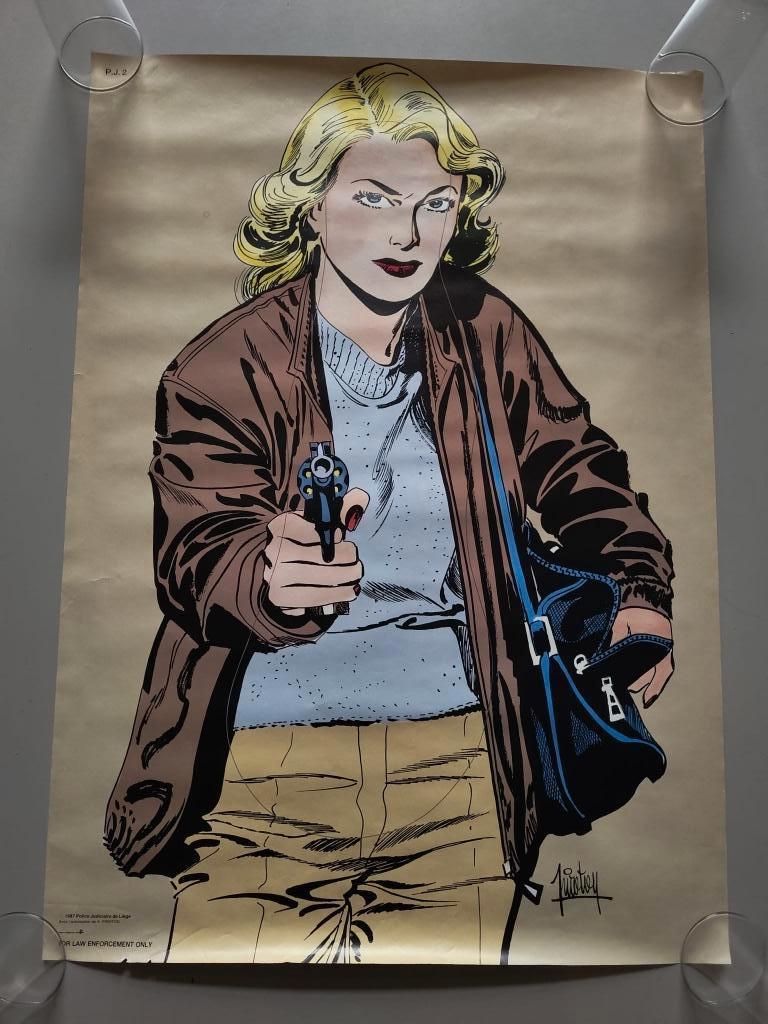Vintage target poster Belgium police eighties - 1987, Rechthoekig Staand, Ophalen of Verzenden, Zo goed als nieuw, A1 t/m A3
