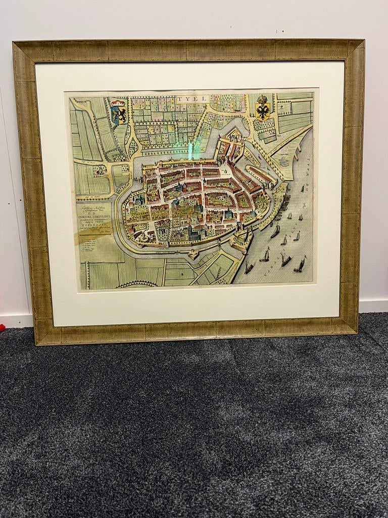 Johan Blaeu stadsplattegrond Tiel 1649 ingelijst, Voor 1800, Overige typen, Ophalen of Verzenden, Nederland