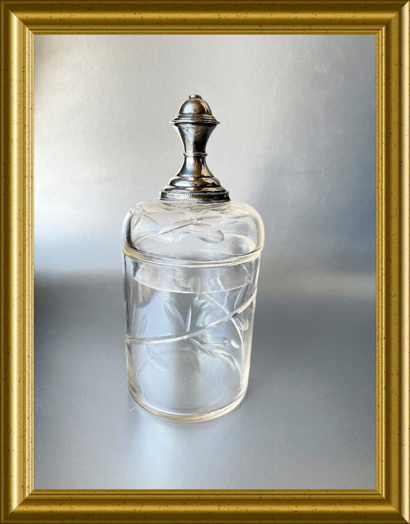 Klein geslepen glazen potje met zilveren knop, Antiek en Kunst, Antiek | Goud en Zilver, Ophalen of Verzenden, Zilver
