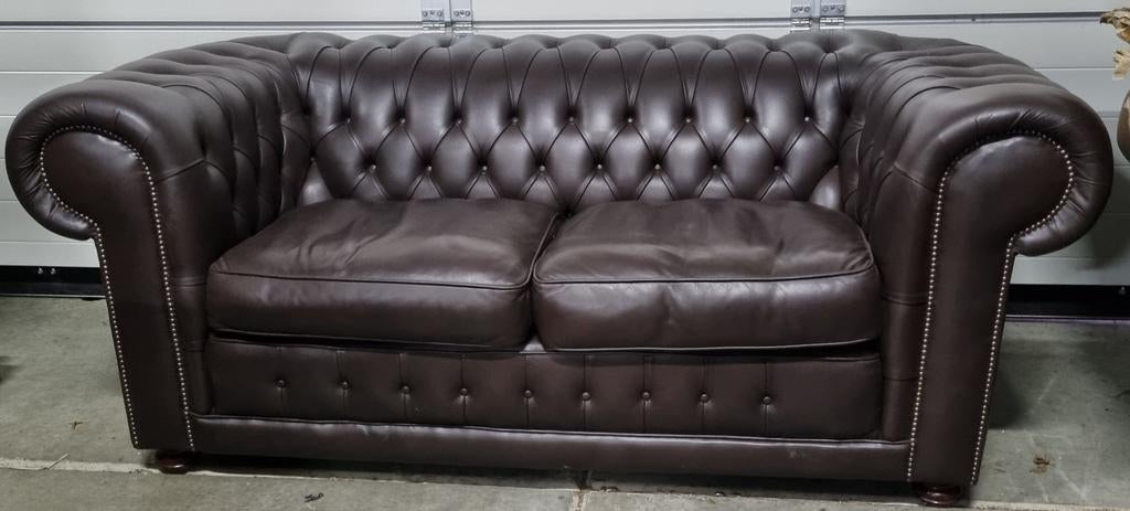 Chesterfield bank Springvale bruin leer + BEZORGING GRATIS, Gebruikt, ., Chesterfield, Leer