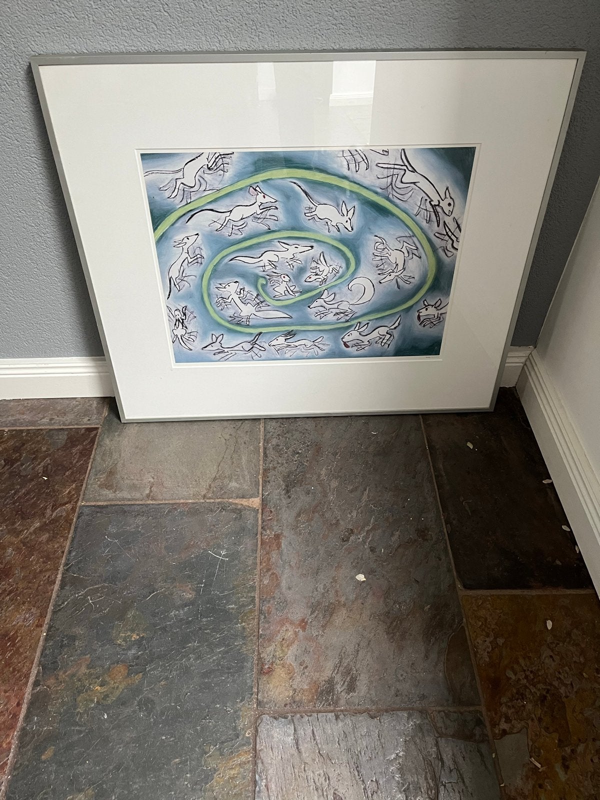 Abstracte print met dieren in spiraalvorm, Antiek en Kunst, Ophalen, Abstract, Dieren, Print