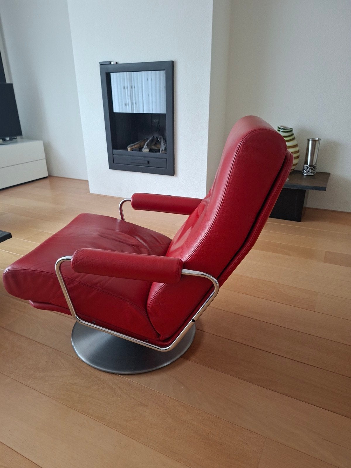 Gelderland design fauteuil rood leer, draaibaar, Ophalen, Gebruikt, 75 tot 100 cm, 75 tot 100 cm