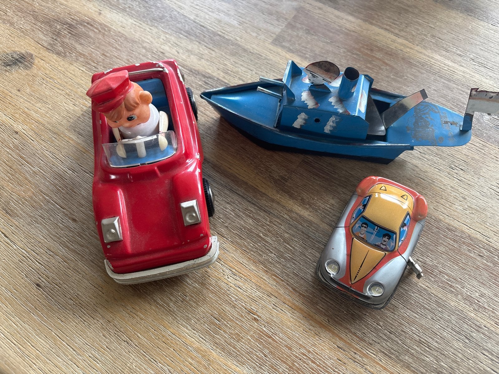 Vintage blikken speelgoed: auto's en boot, Ophalen of Verzenden, Gebruikt