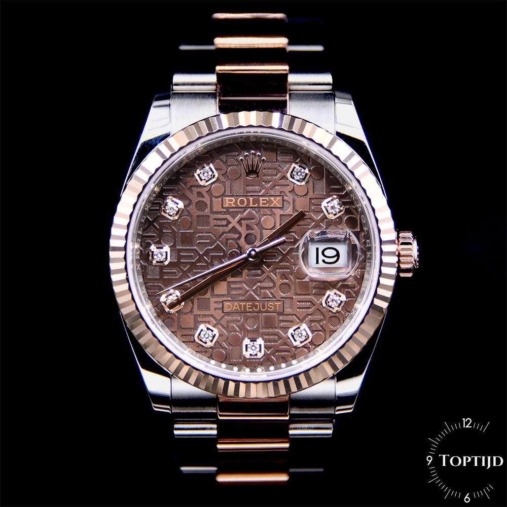 Rolex 126231 Datejust 36 Monogrammed Chocolate Diamonds, Gebruikt, Rolex, Rolex, Polshorloge